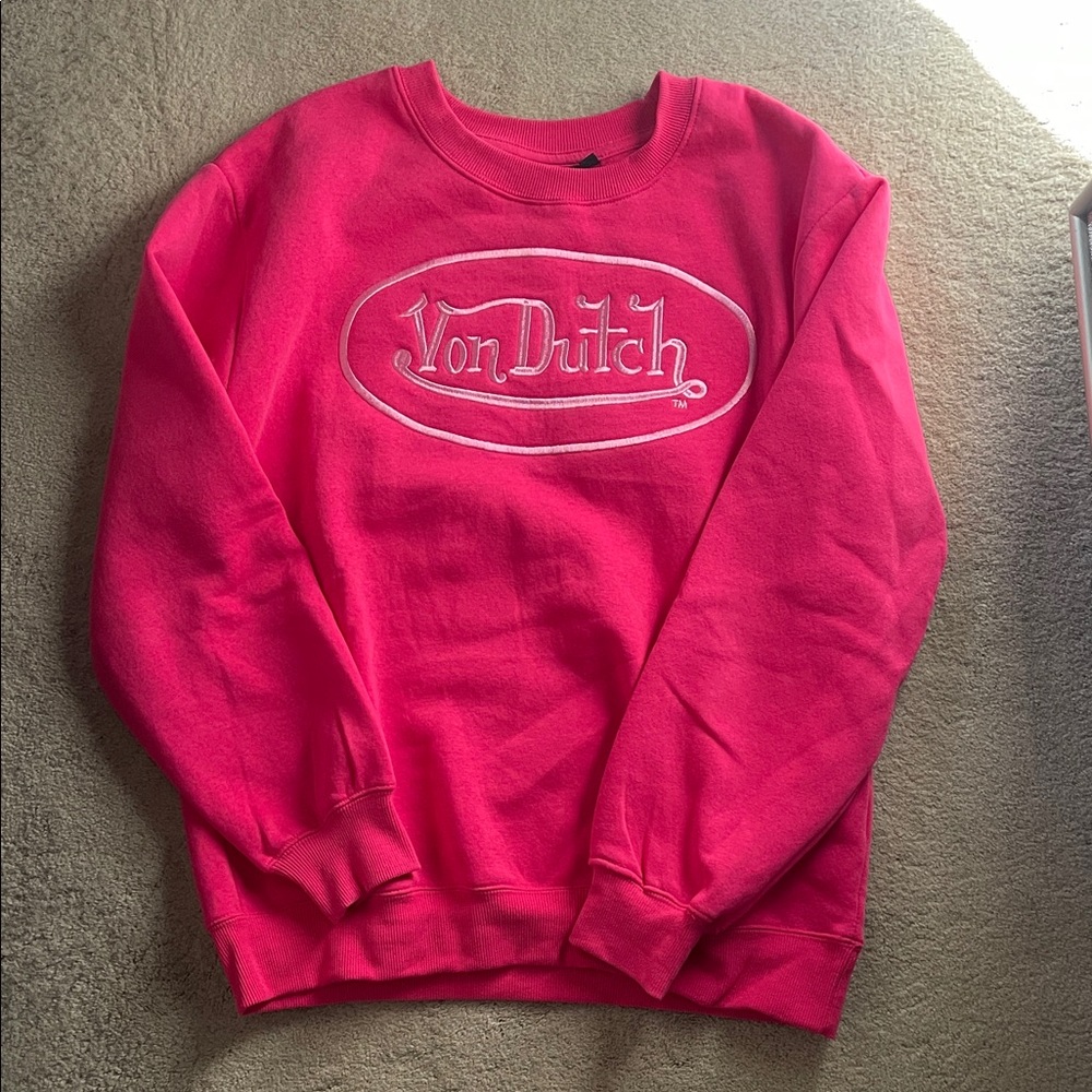 Von Dutch Women's Vibrant Pink Crew Neck Sweater